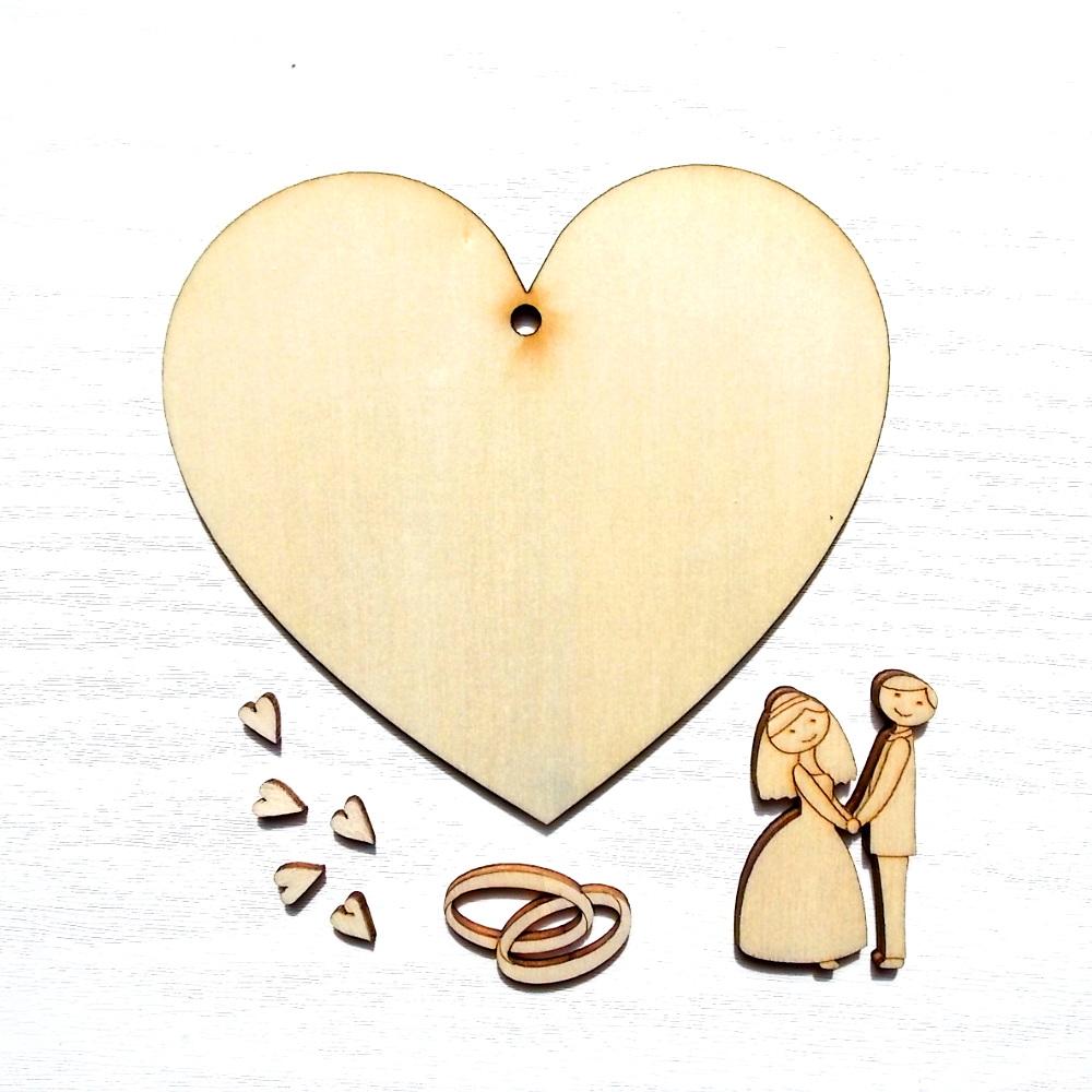 Herzen aus Holz, Figuren aus Holz zum Thema Liebe und Heiraten | Bastelschachtel