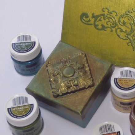 Pentart Sparkling Gel, Holzbox in gold