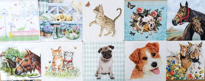 Servietten Set mit Decoupage-Kleber - Hunde & Katzen