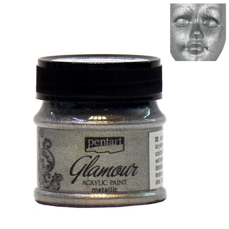 Pentart Acrylfarbe Metallic Glamour 50ml - platinum - Bastelschachtel - Pentart Acrylfarbe Metallic Glamour 50ml - platinum