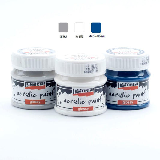 Pentart Acrylfarben Set glänzend 3x50ml - Set 10. - Bastelschachtel - Pentart Acrylfarben Set glänzend 3x50ml - Set 10.