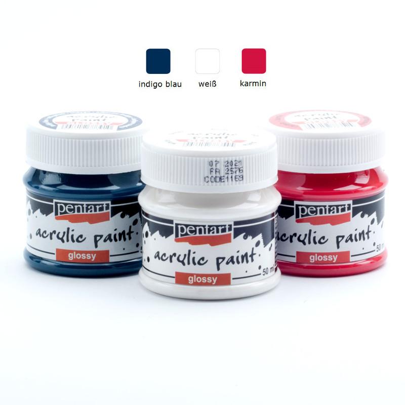 Pentart Acrylfarben Set glänzend 3x50ml - Set 13. - Bastelschachtel - Pentart Acrylfarben Set glänzend 3x50ml - Set 13.