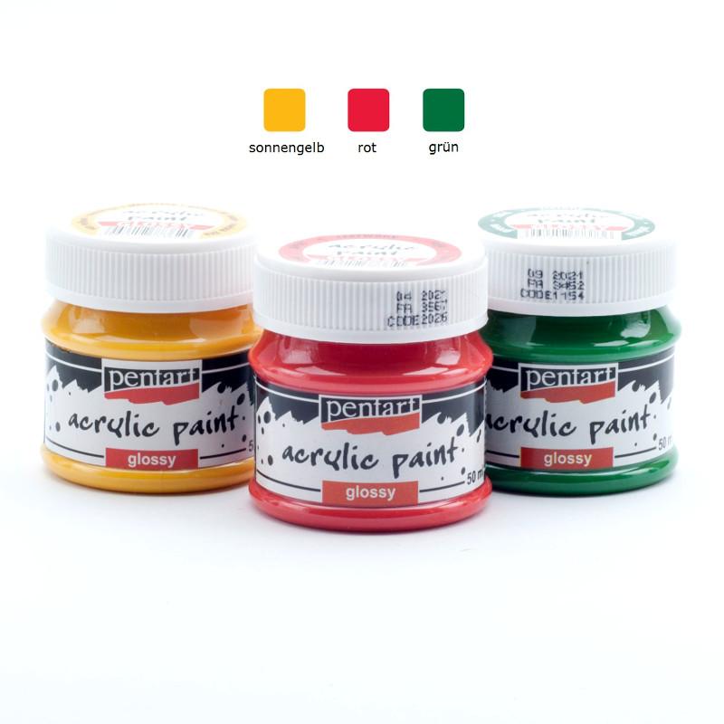 Pentart Acrylfarben Set glänzend 3x50ml - Set 16. - Bastelschachtel - Pentart Acrylfarben Set glänzend 3x50ml - Set 16.