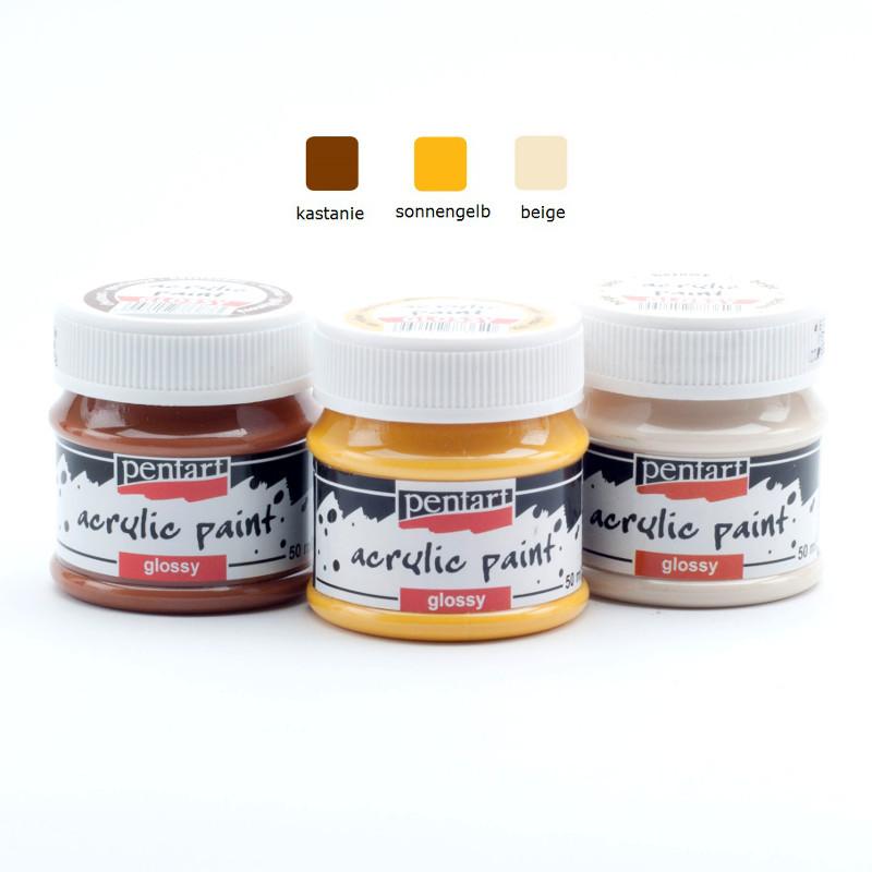 Acrylfarben Set glänzend 3x50ml - Set 4. - Bastelschachtel - Acrylfarben Set glänzend 3x50ml - Set 4.