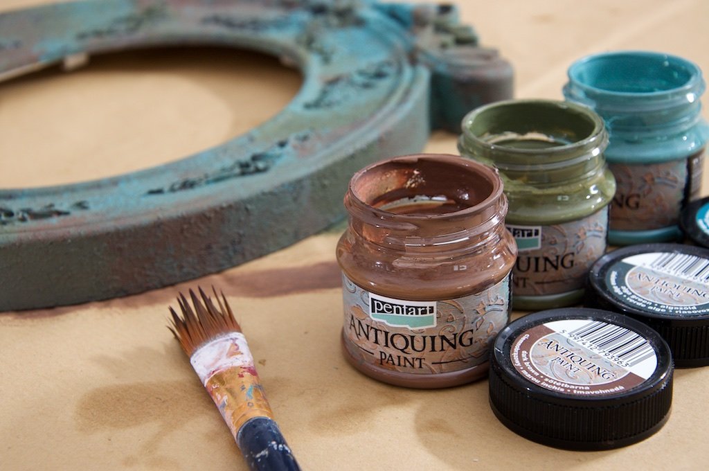 Pentart Antikfarbe 50ml - patina blau - Bastelschachtel - Pentart Antikfarbe 50ml - patina blau