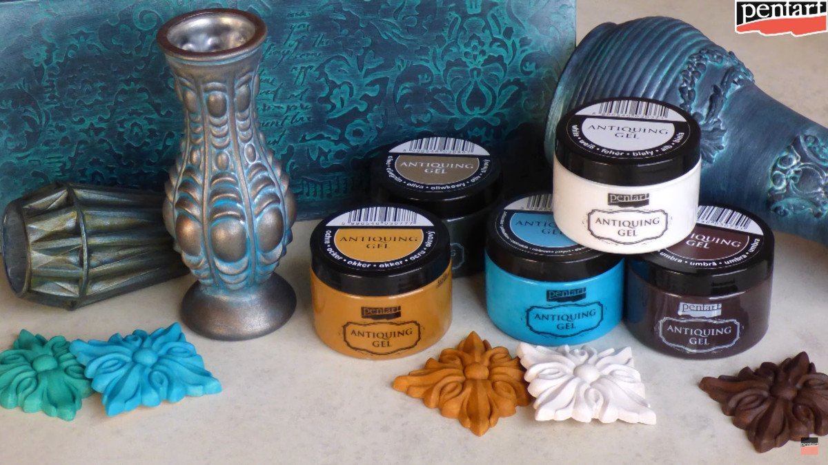 Pentart Antik-Effekt Gel 150ml - patina blau - Bastelschachtel - Pentart Antik-Effekt Gel 150ml - patina blau