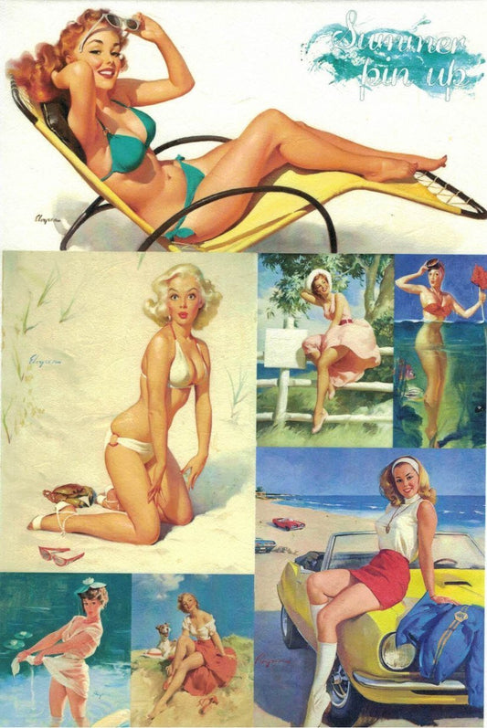 Reispapier A3 - Summer pin up - Bastelschachtel - Reispapier A3 - Summer pin up