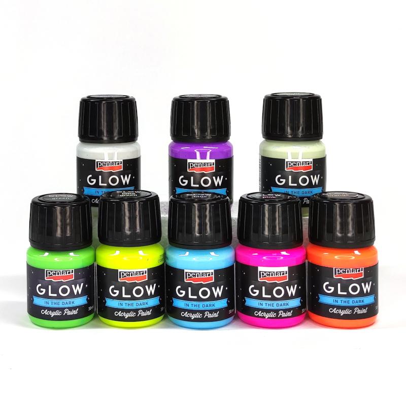 Pentart Acrylfarbe im Set Glow in the dark - nachtleuchtend 8x30ml - Bastelschachtel - Pentart Acrylfarbe im Set Glow in the dark - nachtleuchtend 8x30ml