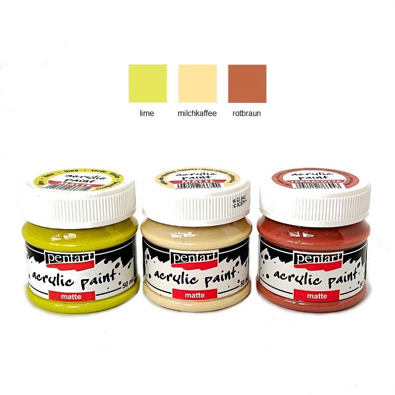 Pentart Acrylfarben Set matt 3x50ml - Set 15. - Bastelschachtel - Pentart Acrylfarben Set matt 3x50ml - Set 15.