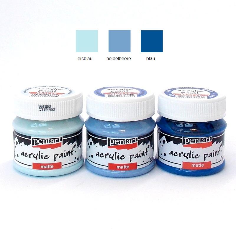 Pentart Acrylfarben Set matt 3x50ml - Set 23. - Bastelschachtel - Pentart Acrylfarben Set matt 3x50ml - Set 23.