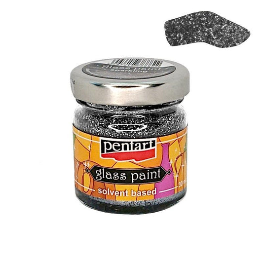 Pentart Glasfarbe 30ml - silber glitter - Bastelschachtel - Pentart Glasfarbe 30ml - silber glitter