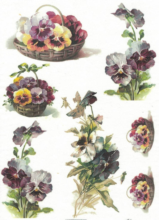 Reispapier A4 - Pansy basket - Bastelschachtel - Reispapier A4 - Pansy basket